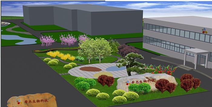 某厂区内办公楼周边景观绿化设计(psd格式效果图,cad图纸,jpg效果图)